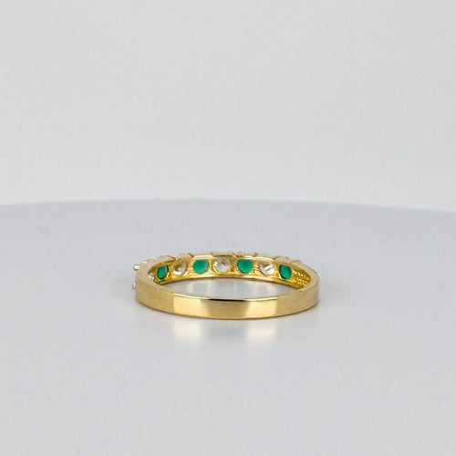 Bague 52 Bague alliance vintage en or jaune 14k avec saphirs blancs et émeraudes 58 Facettes 2512019