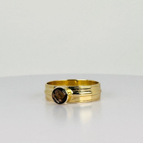 Bague Bague vintage en or jaune 14 carats et quartz fumé 58 Facettes 2501021