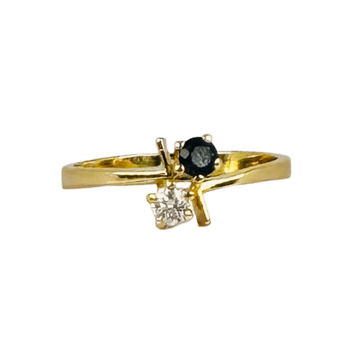 Bague 55 Bague Toi & Moi vintage en or jaune 18 carats, saphir et diamant 58 Facettes 2410029