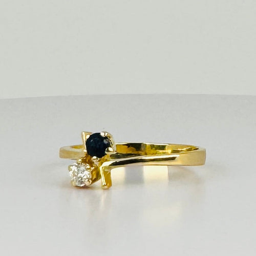 Bague 55 Bague Toi & Moi vintage en or jaune 18 carats, saphir et diamant 58 Facettes 2410029