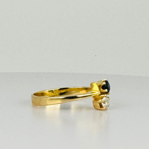 Bague 55 Bague Toi & Moi vintage en or jaune 18 carats, saphir et diamant 58 Facettes 2410029