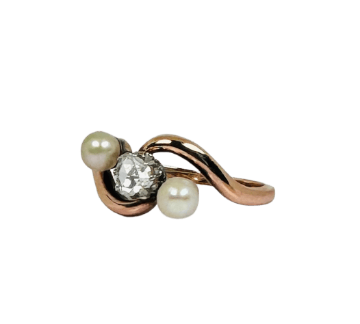 Bague 53 Bague ancienne croisée en or rose 18 carats avec diamant et perles 58 Facettes 2206099