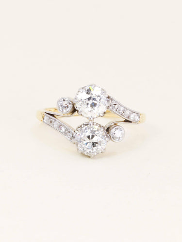 Bague 56 Belle Époque - Bague toi et moi en or 18k et platine, diamants 2 ct 58 Facettes 1200.5