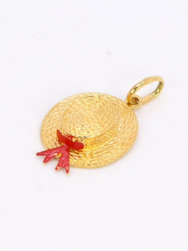 Pendentif Pendentif charm chapeau canotier vintage en or jaune 18 carats, émail rouge 58 Facettes 1098.26
