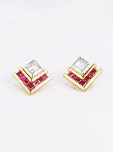 Boucles d'oreilles Boucles d’oreilles diamants taille emeraude rubis calibres 58 Facettes 948