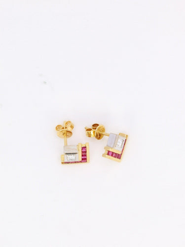 Boucles d'oreilles Boucles d’oreilles diamants taille emeraude rubis calibres 58 Facettes 948