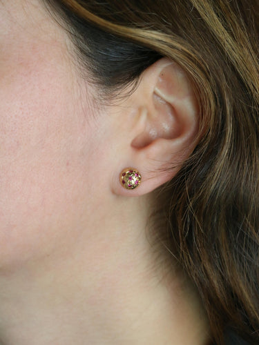 Boucles d'oreilles Boucles d'oreilles demi-boules or jaune rubis serti étoile 58 Facettes 1128.3