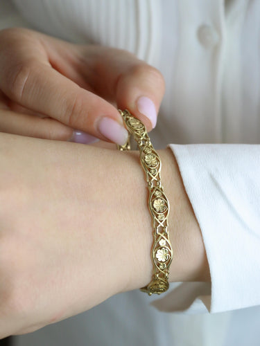 Bracelet Bracelet Art Nouveau chaine or jaune maille feuille de lierre 58 Facettes 1133.2