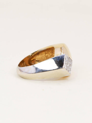 Bague 50 Fred - Bague bicolore en or jaune et or blanc 18k pavée de diamants 58 Facettes 1216.5