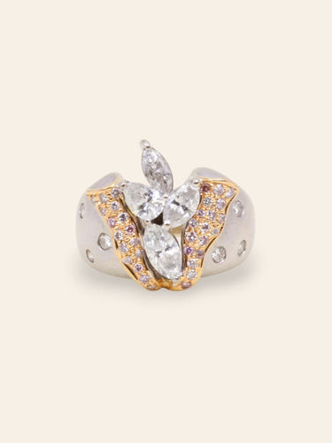 Bague 53.5 Bague fleur vintage en or blanc et rose 18 carats, diamants 58 Facettes 1211.9