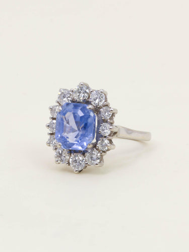 Bague 50 Bague marguerite vintage en or blanc 18 carats, saphir et diamants 58 Facettes 1CANNES