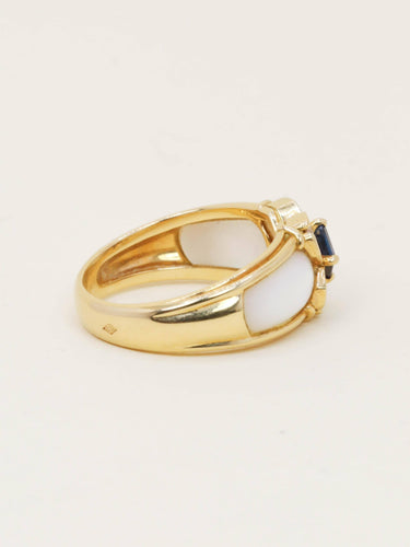 Bague 59 Bague trèfle en or jaune 18 carats, saphir, diamants et nacre 58 Facettes 1204.2