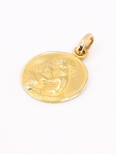Pendentif BECKER - Médaille de baptême Enfant Jésus et agneau en or jaune 18k 58 Facettes 1174.3