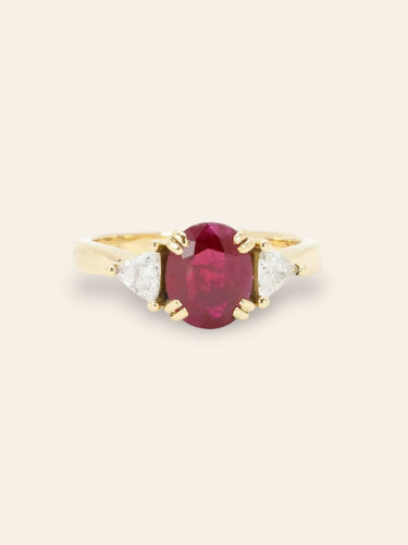 Bague 55 Bague trilogie or jaune rubis diamants trillion 58 Facettes 1109.4