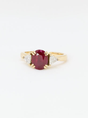 Bague 55 Bague trilogie or jaune rubis diamants trillion 58 Facettes 1109.4