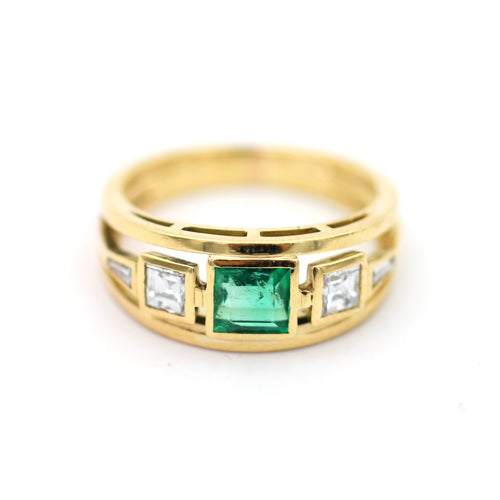 Bague Bague bandeau en or jaune avec émeraude 0,7 ct et diamants 0,80 ct 58 Facettes 22310