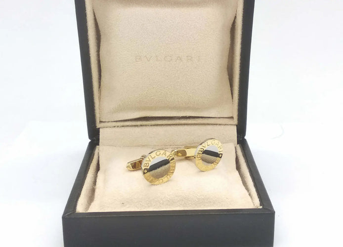 Boutons de manchette Bulgari - Boutons de manchette en or jaune 750 et acier 15 mm 58 Facettes 6454