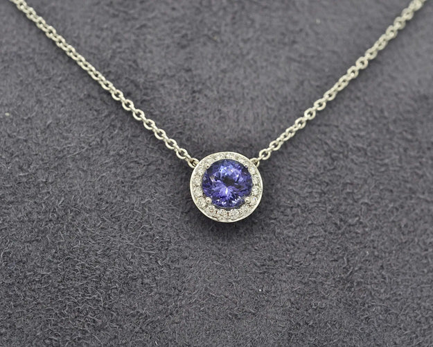 Collier Collier - Pendentif en or blanc 18 kt avec tanzanite 1 ct et diamants 58 Facettes 9759