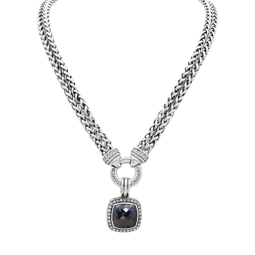 Collier Collier David Yurman, "Grand Albion", argent, hématite, diamants. 58 Facettes 34588
