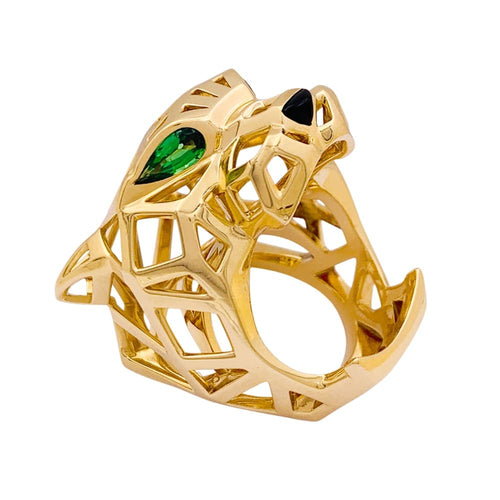 Bague 53 Cartier Panthère de Cartier - Bague en or jaune 750, tsavorites et onyx 58 Facettes 34839