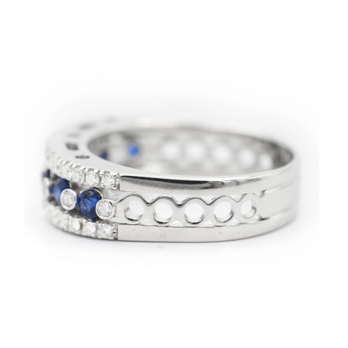 Bague Bague jonc en or blanc 18 ct avec saphirs et diamants 58 Facettes 22374