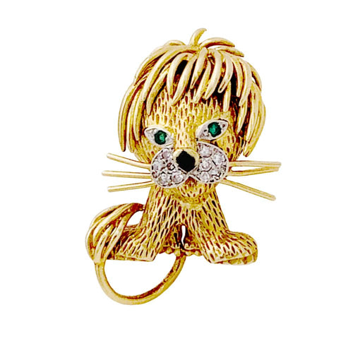 Boucles d'oreilles Van Cleef & Arpels Lion ébouriffé - Clip en or jaune, diamants et émeraudes 58 Facettes 35142