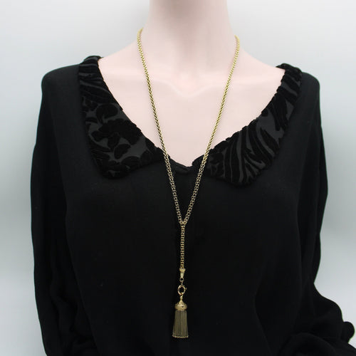 Collier Chaîne victorienne longue à maillons fantaisie en or 14K avec pampille émaillée 58 Facettes