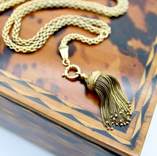 Collier Chaîne victorienne longue à maillons fantaisie en or 14K avec pampille émaillée 58 Facettes
