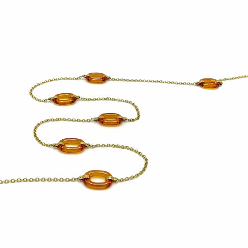 Collier Collier à maillons ovales en or jaune 14K et verre ambre sculpté 58 Facettes 10027