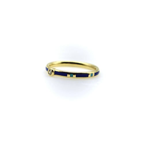 Bague 53 Bague en or 18K émaillée bleu et turquoise avec diamant 58 Facettes