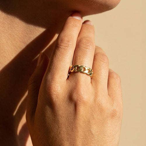 Bague 56 Bague alliance design chaîne gourmette en or jaune 18K 58 Facettes 3229-4