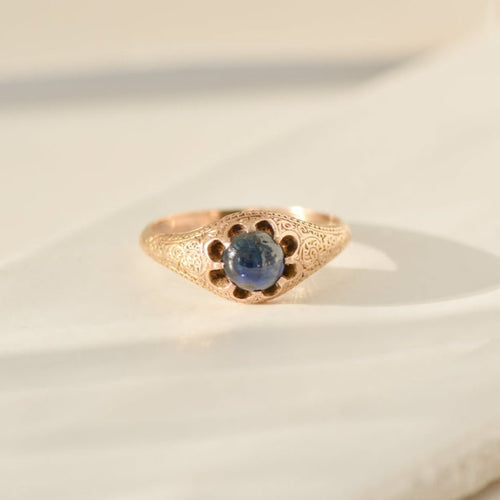 Bague 55.5 Bague antique en or jaune 14K avec saphir cabochon 58 Facettes 3229-8