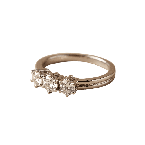 Bague 55 Triologie - Bague en or blanc 14K avec 3 diamants 58 Facettes 3229-23
