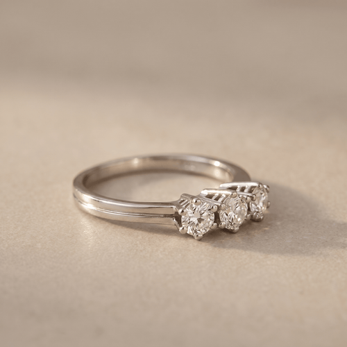 Bague 55 Triologie - Bague en or blanc 14K avec 3 diamants 58 Facettes 3229-23