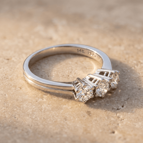 Bague 55 Triologie - Bague en or blanc 14K avec 3 diamants 58 Facettes 3229-23