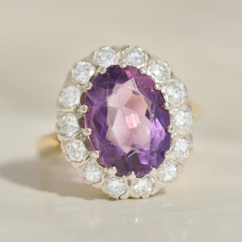 Bague 53.5 Bague édouardienne - Or jaune 14K, améthyste et diamants 58 Facettes 3229-21