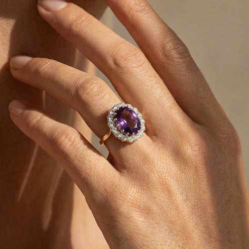 Bague 53.5 Bague édouardienne - Or jaune 14K, améthyste et diamants 58 Facettes 3229-21