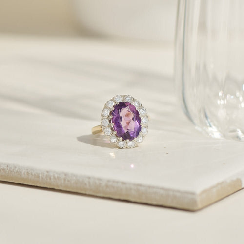 Bague 53.5 Bague édouardienne - Or jaune 14K, améthyste et diamants 58 Facettes 3229-21