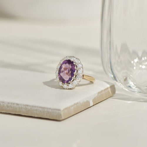Bague 53.5 Bague édouardienne - Or jaune 14K, améthyste et diamants 58 Facettes 3229-21