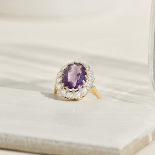 Bague 53.5 Bague édouardienne - Or jaune 14K, améthyste et diamants 58 Facettes 3229-21