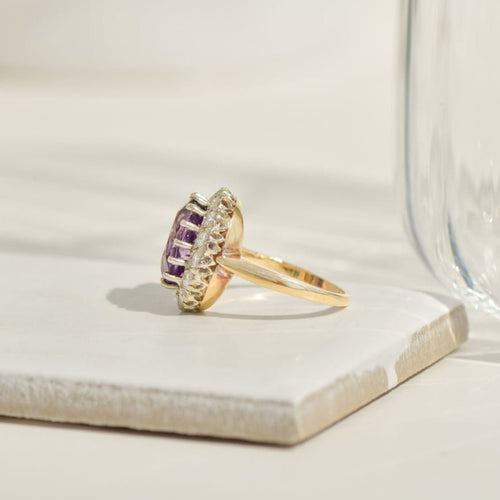 Bague 53.5 Bague édouardienne - Or jaune 14K, améthyste et diamants 58 Facettes 3229-21