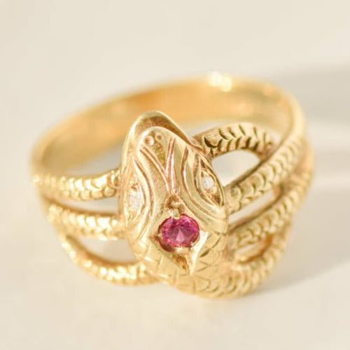 Bague 56 Bague serpent vintage en or jaune 14K avec rubis 58 Facettes 3229-9