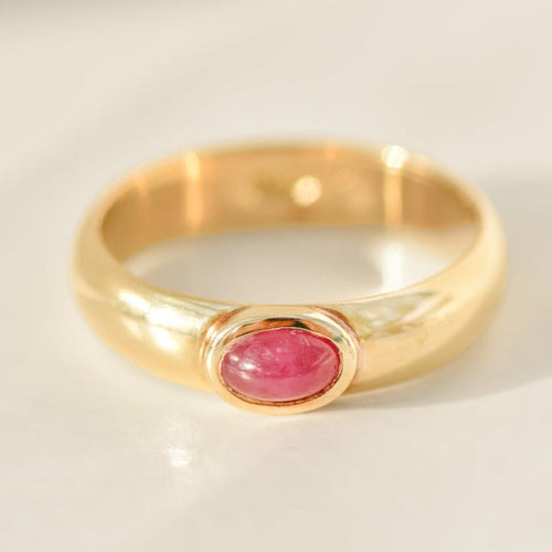 Bague 59 Bague vintage en or jaune 14K avec rubis cabochon 0,5 ct 58 Facettes 3229-7