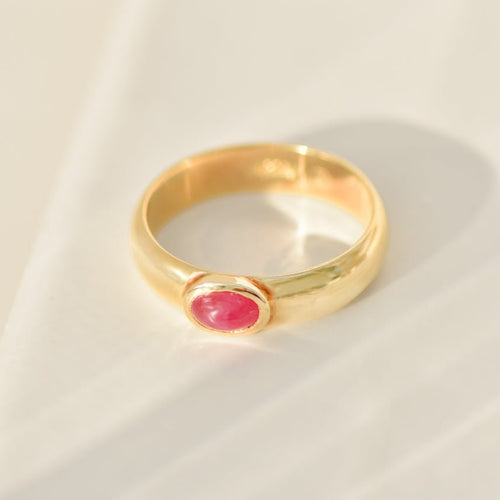 Bague 59 Bague vintage en or jaune 14K avec rubis cabochon 0,5 ct 58 Facettes 3229-7