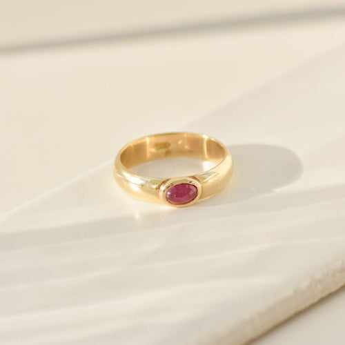 Bague 59 Bague vintage en or jaune 14K avec rubis cabochon 0,5 ct 58 Facettes 3229-7