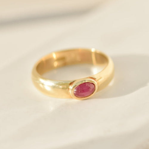 Bague 59 Bague vintage en or jaune 14K avec rubis cabochon 0,5 ct 58 Facettes 3229-7