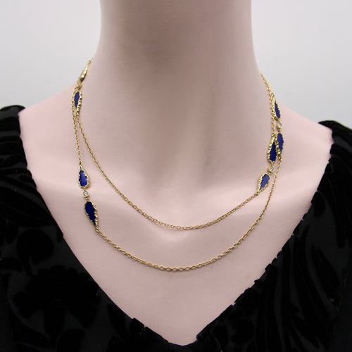 Collier Signature - Collier chaîne à stations gothiques en or 14K, diamants et émail 58 Facettes