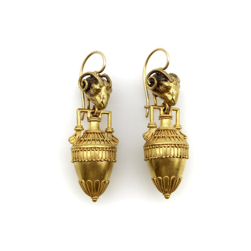 Boucles d'oreilles Etruscan Revival - Boucles d’oreilles cannetille en or 14K tête de bélier 58 Facettes A20042