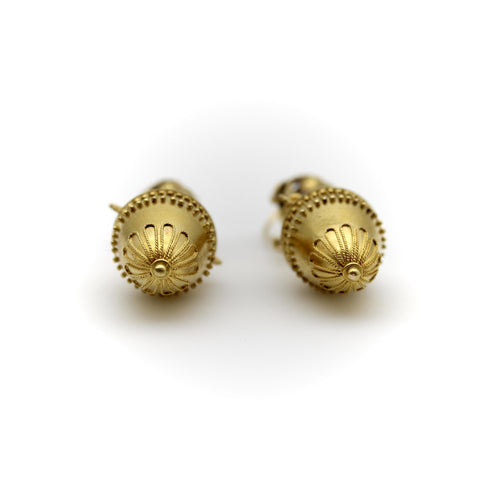 Boucles d'oreilles Etruscan Revival - Boucles d’oreilles cannetille en or 14K tête de bélier 58 Facettes A20042