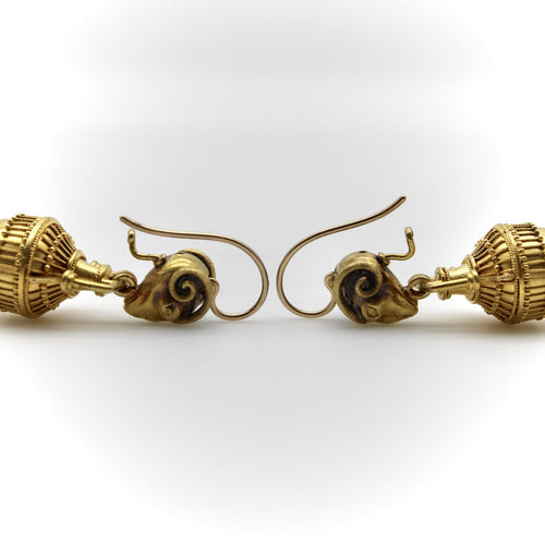 Boucles d'oreilles Etruscan Revival - Boucles d’oreilles cannetille en or 14K tête de bélier 58 Facettes A20042